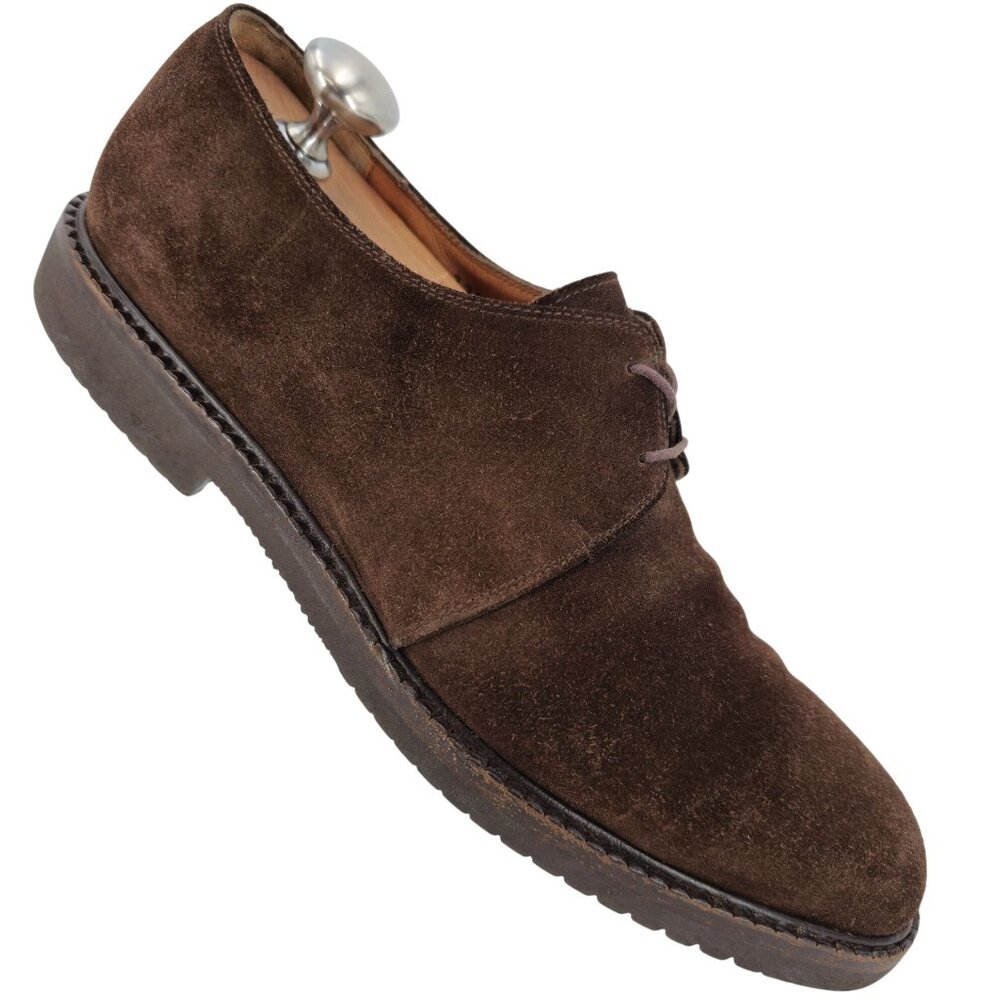 Salvatore Ferragamo Italy Brown Suede Plain-toe Derby Mens 7 Dress Shoes Oxfords - Picture 1 of 10